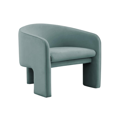 Velvet Accent Chair in Sea Blue with Sculptural Design and Plywood Legs