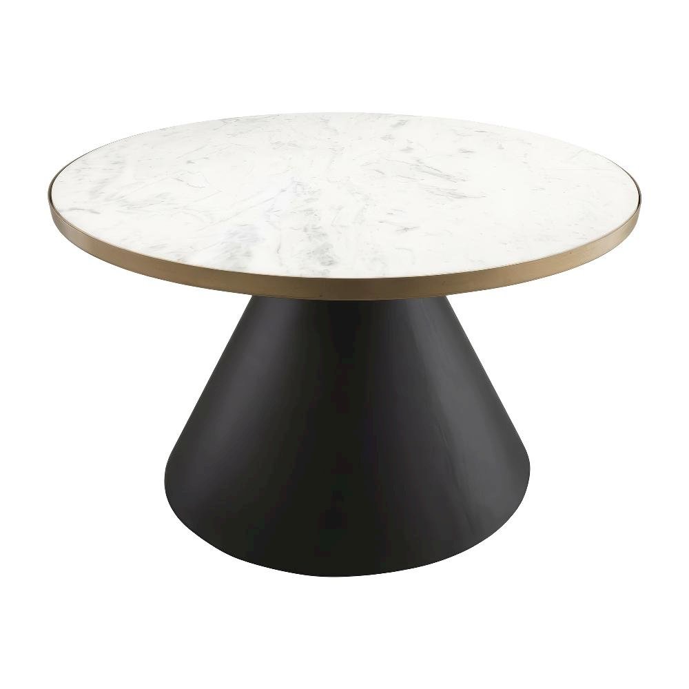 Black Marble Coffee Table with Iron Frame and Gold Accents for Living Room