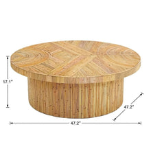 Brown Rattan Veneer Coffee Table with Mahogany Legs and Sturdy Wood Design