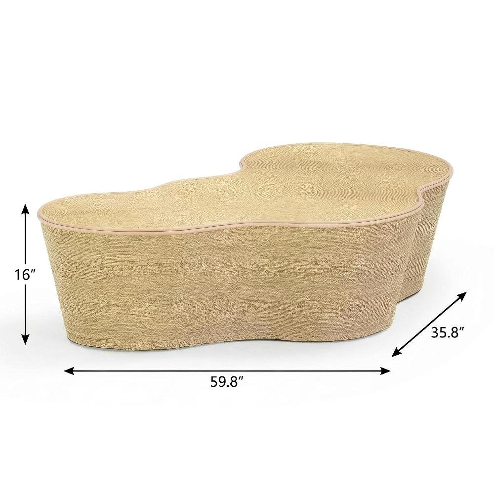Brown Seagrass Coffee Table with MDF Top and Spacious Storage Surface