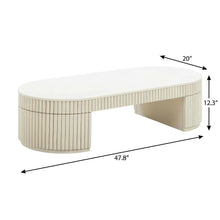Beige Oval Coffee Table with Acacia Wood Legs and MDF Frame for Living Room