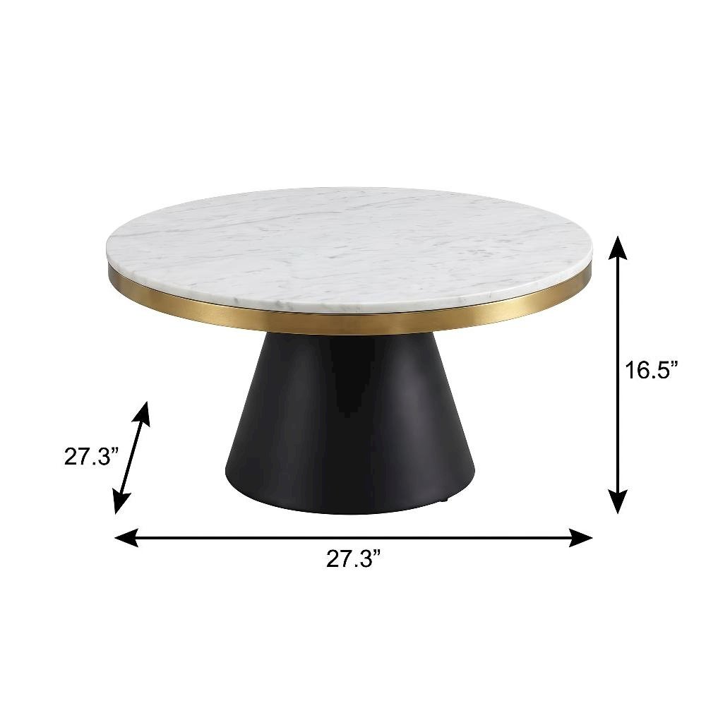 Black Marble Coffee Table with Iron Frame and Gold Accents for Living Room