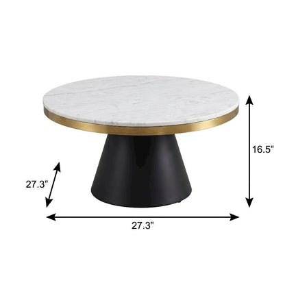 Black Marble Coffee Table with Iron Frame and Gold Accents for Living Room