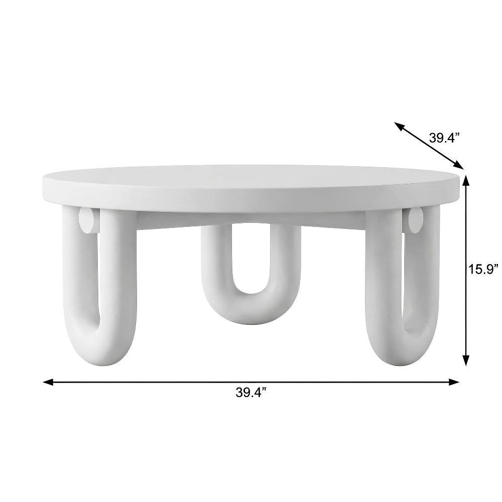 White Concrete Coffee Table with Solid Legs and 1-Piece Durable Design