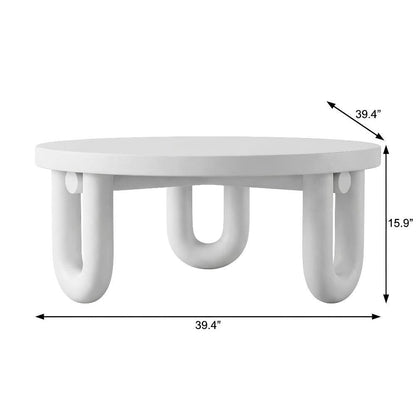 White Concrete Coffee Table with Solid Legs and 1-Piece Durable Design