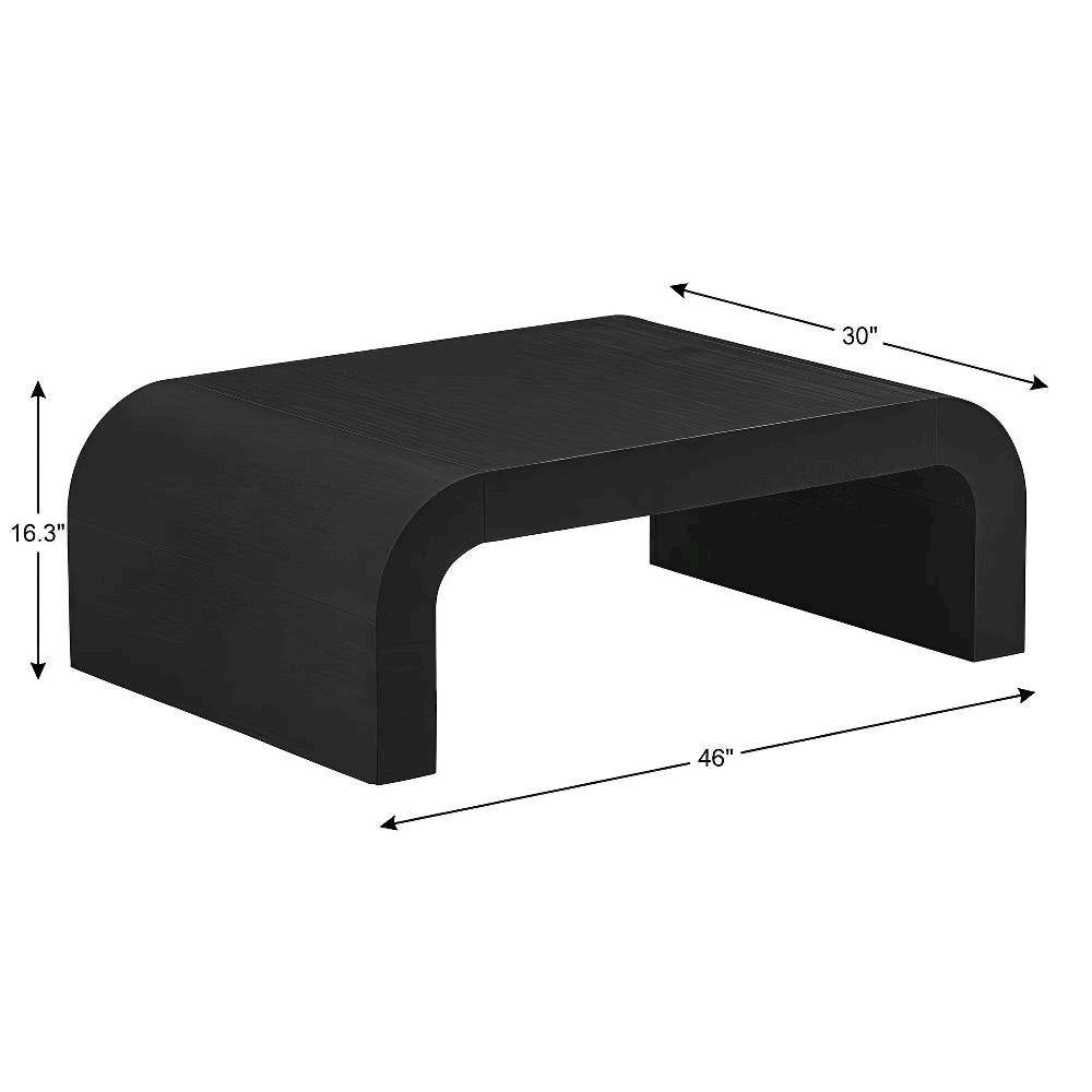 Black Coffee Table with Acacia Wood Legs and MDF Veneer Top for Living Room