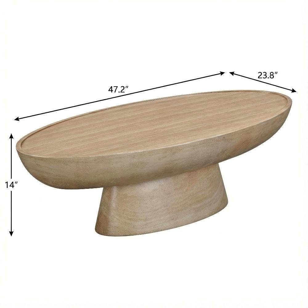 Gray Concrete Coffee Table with Textured Faux Travertine Legs, Durable Surface