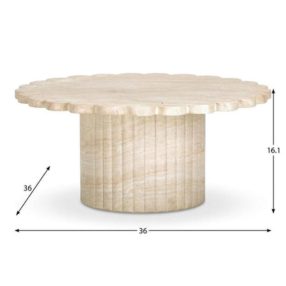 Gray Concrete Indoor Outdoor Coffee Table with Travertine Finish and Sturdy Legs