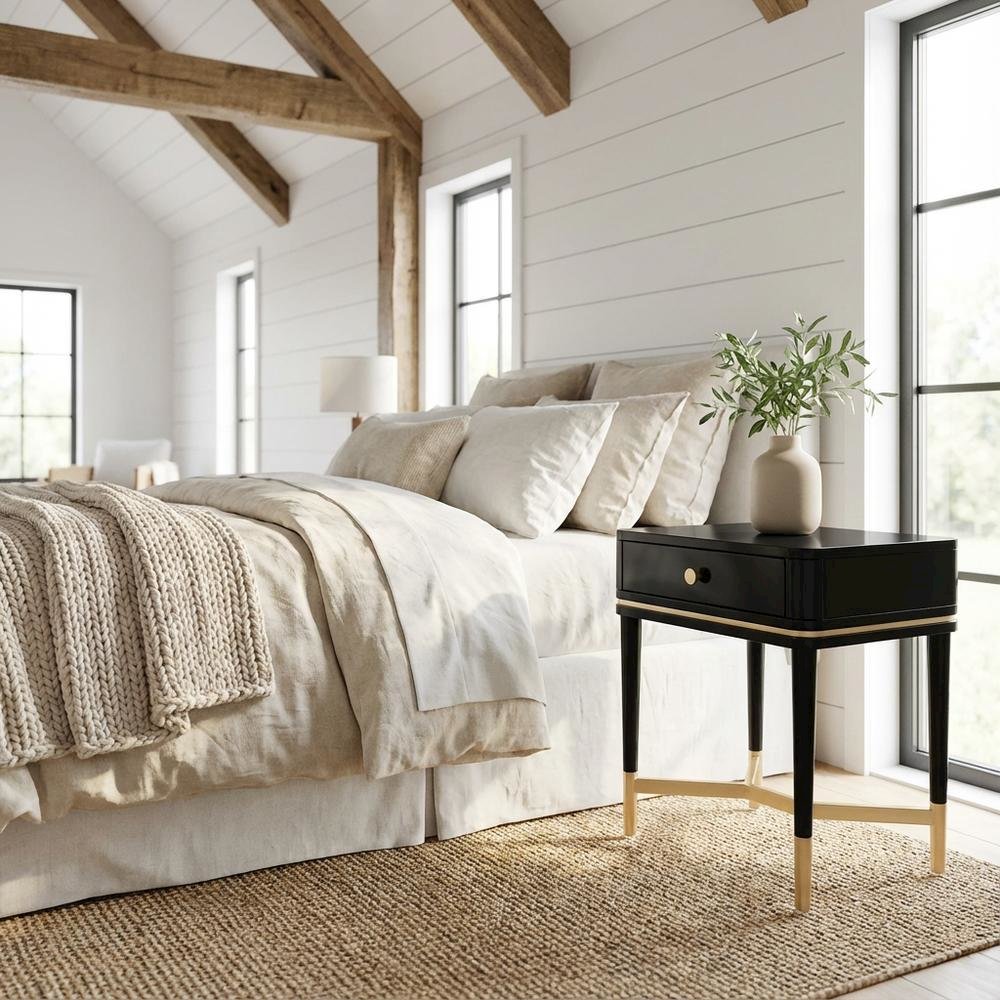 Black Nightstand with Soft-Close Drawers and Modern Style