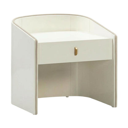 Cream Lacquer Nightstand with Soft Close Drawers and Acacia Legs