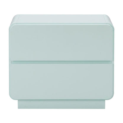 Blue Bedroom Nightstand with Soft-Close Drawers and Acacia Legs