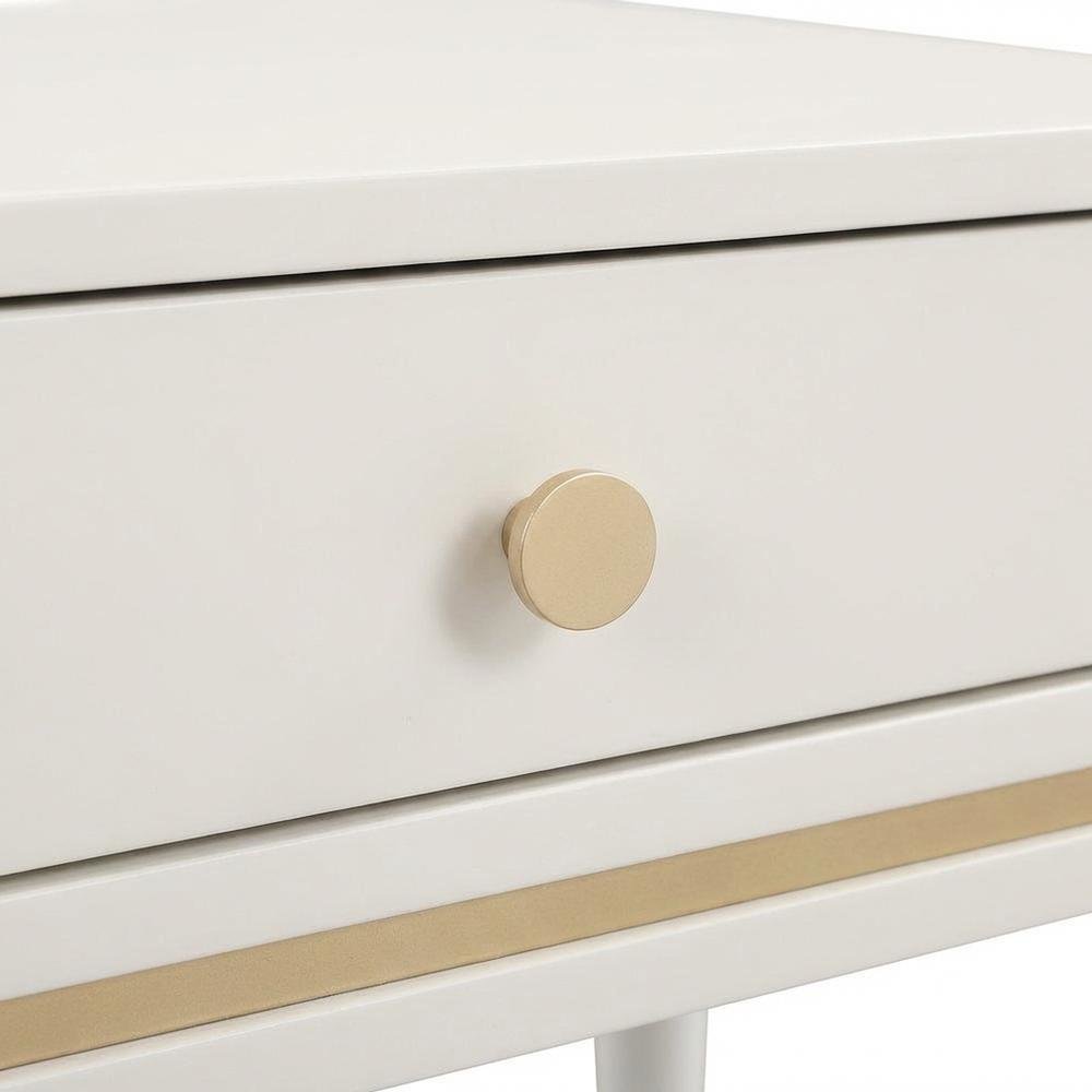 Cream Nightstand with Soft-Close Drawers and Acacia Wood Construction
