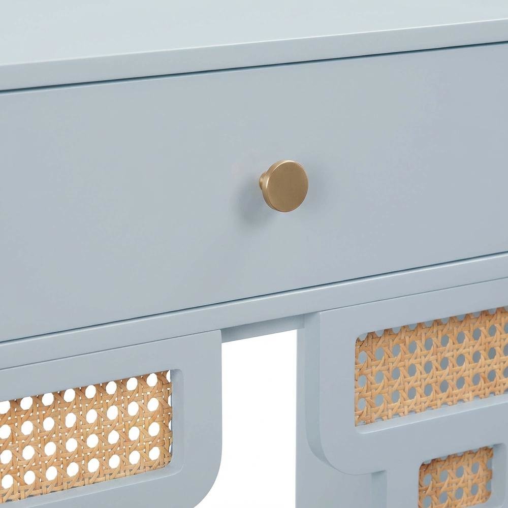 Blue Rattan Nightstand with Soft Close Drawer and Mdf Legs