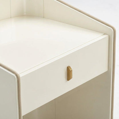 Cream Lacquer Nightstand with Soft Close Drawers and Acacia Legs