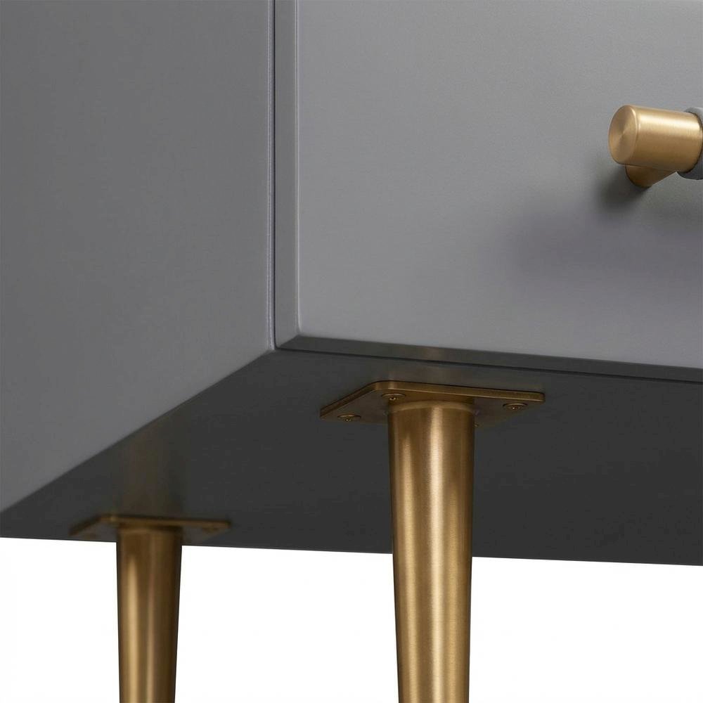 Grey Bedroom Nightstand with Soft-Close Drawers and Gold Iron Legs