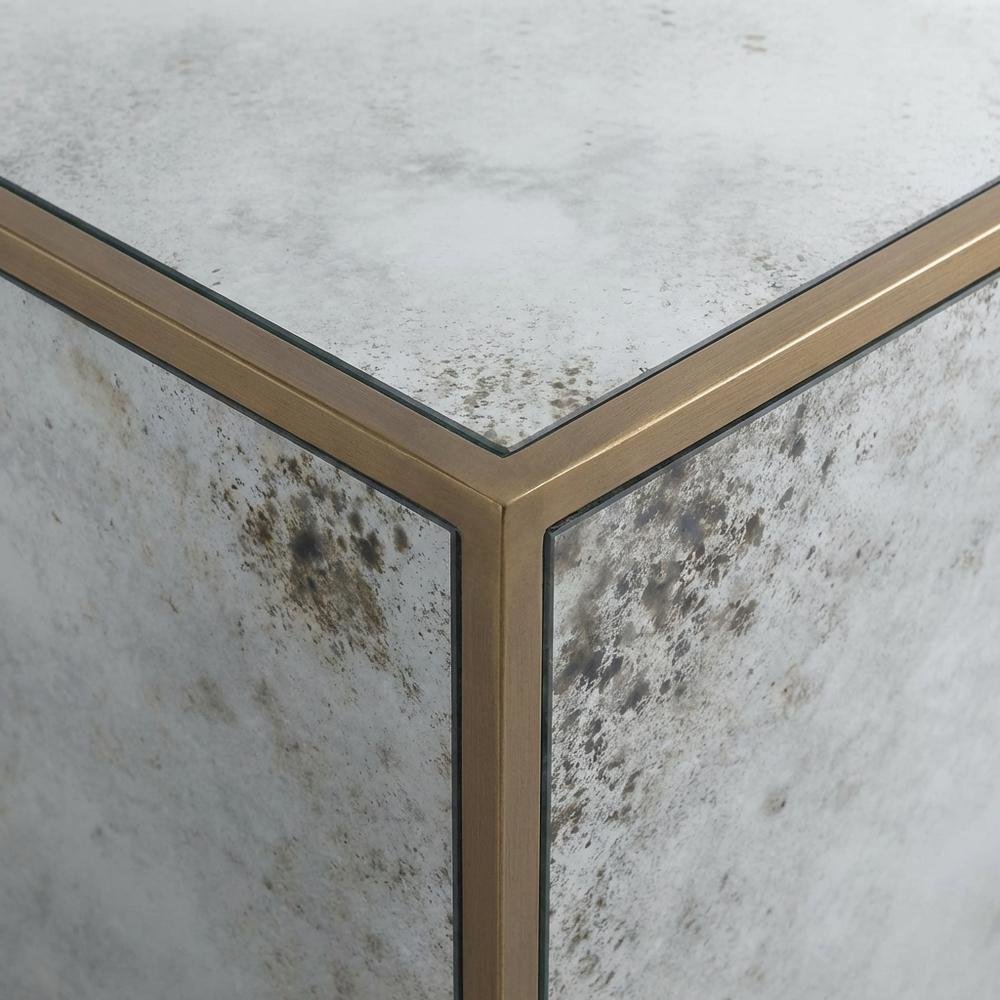Mirrored Side Table with Modern Style and Adjustable Shelf, Made of MDF