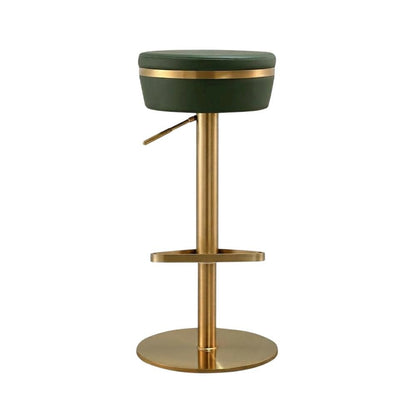 Malachite Green and Gold Adjustable Bar Stool with Fiber-Wrapped Foam Seat