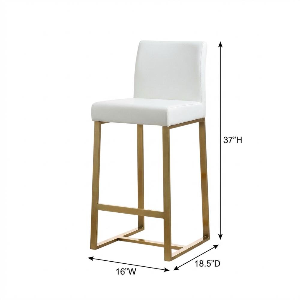 Contemporary White and Gold Steel Counter Stool Set with Cushioned Seats