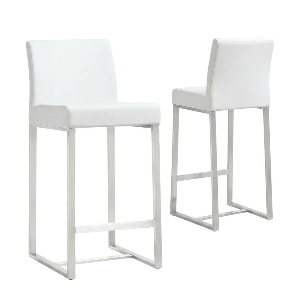White Stainless Steel Counter Stool Set - Modern, Durable, 2-Pack