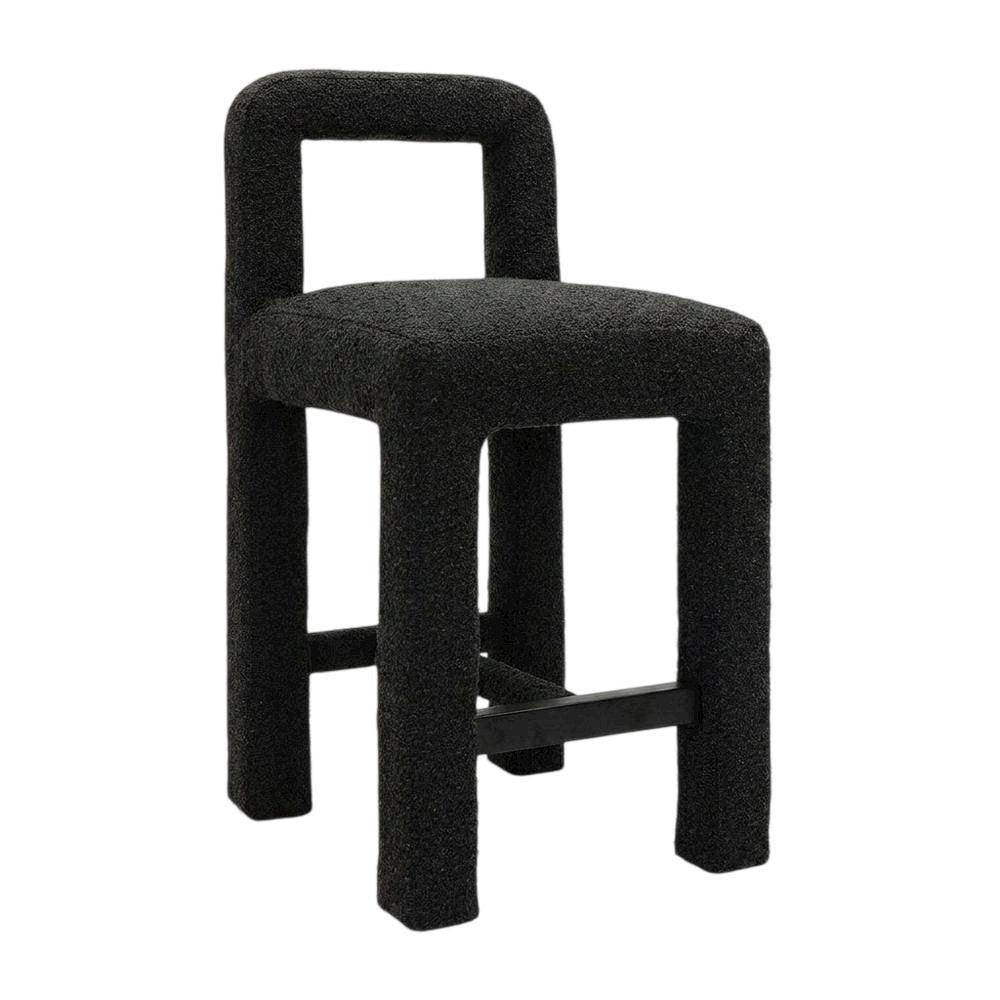 Black Boucle Counter Stool with Modern Design and Comfortable Seat