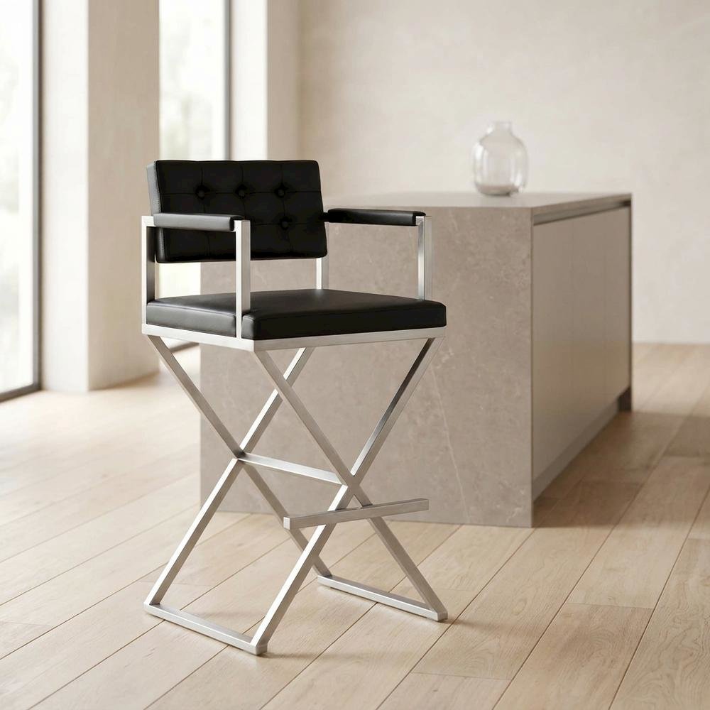 Black Steel Barstool with Modern Design and Sturdy Construction