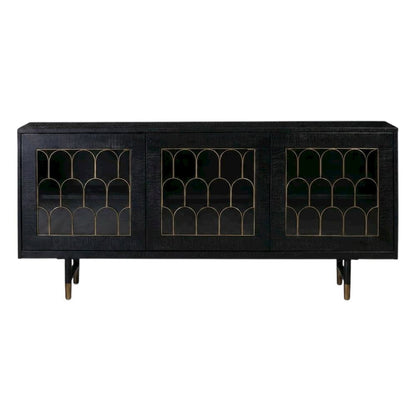 Acacia Wood Buffet Cabinet with Storage, Sideboard and Iron Legs, Black