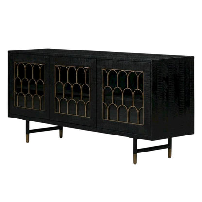 Acacia Wood Buffet Cabinet with Storage, Sideboard and Iron Legs, Black