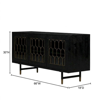 Acacia Wood Buffet Cabinet with Storage, Sideboard and Iron Legs, Black