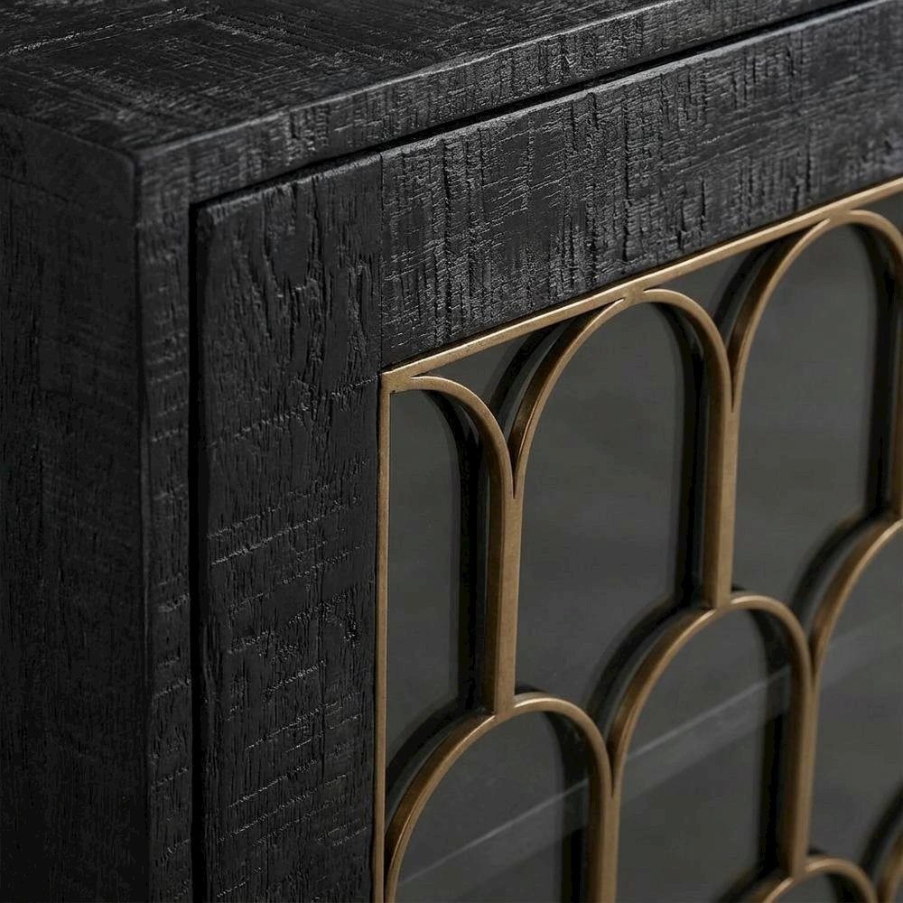 Acacia Wood Buffet Cabinet with Storage, Sideboard and Iron Legs, Black
