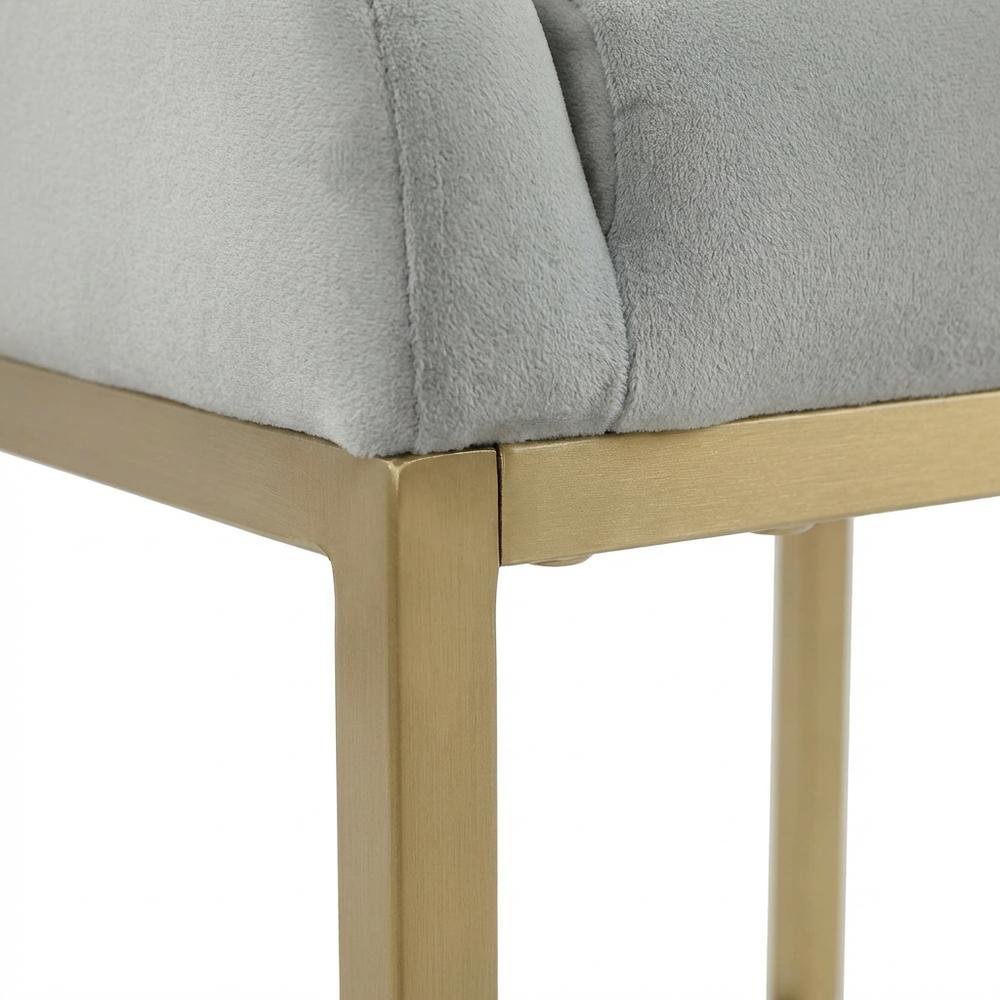 Grey Pleated Velvet Counter Stool with Gold Legs and Modern Design
