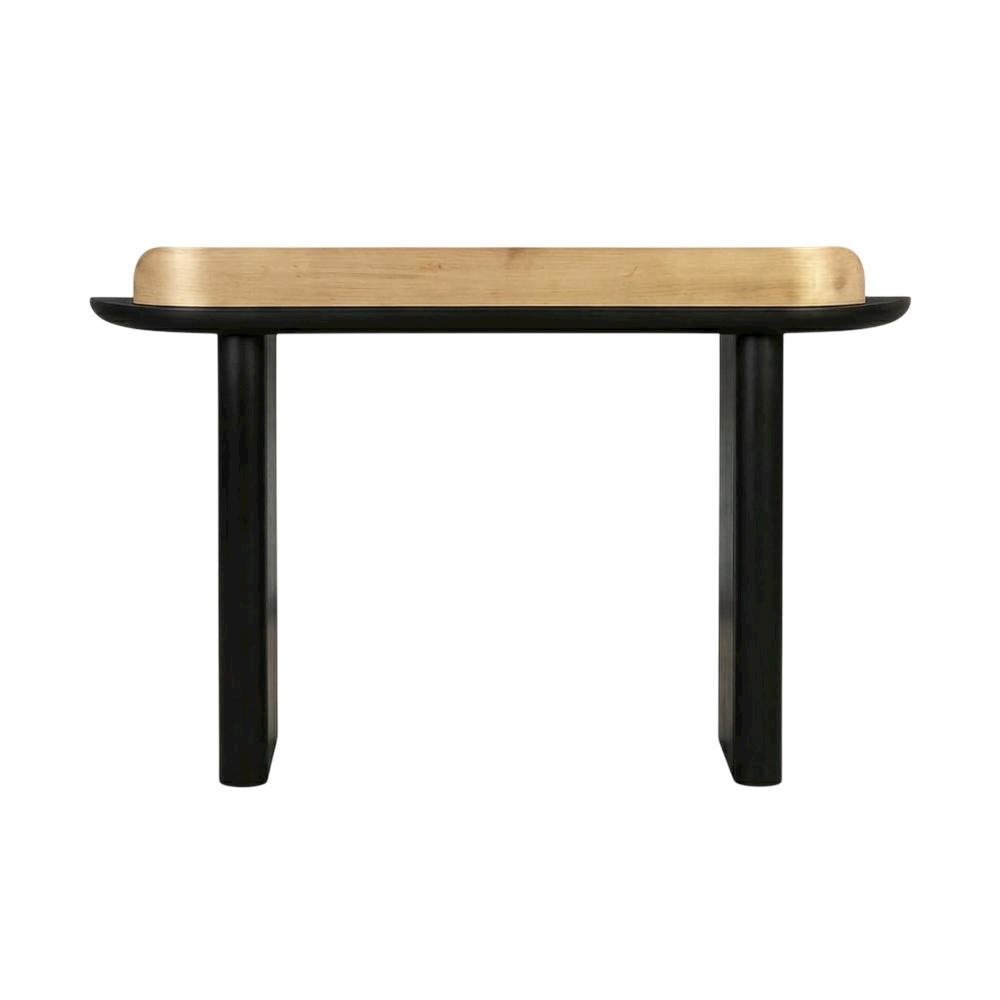 Black minimalist desk with adjustable shelf and sleek leg design