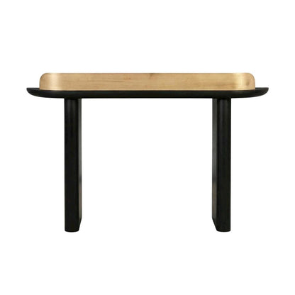 Black minimalist desk with adjustable shelf and sleek leg design