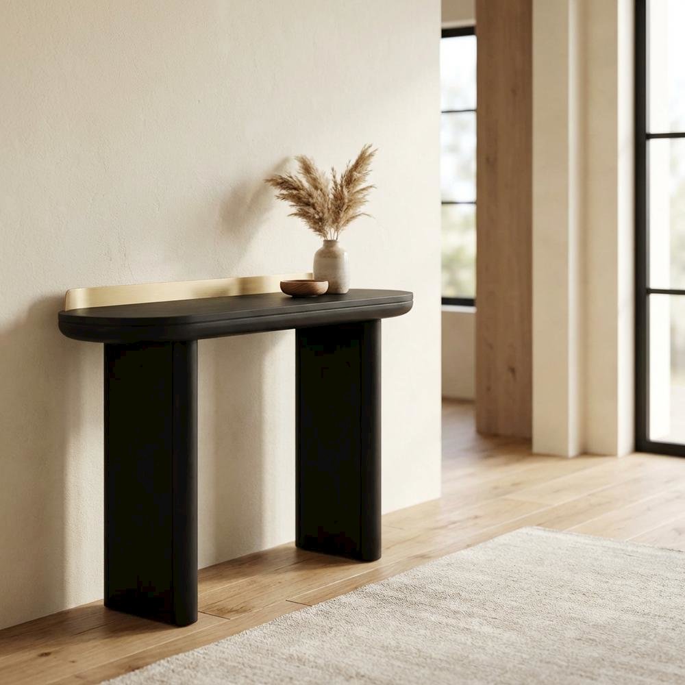 Black minimalist desk with adjustable shelf and sleek leg design