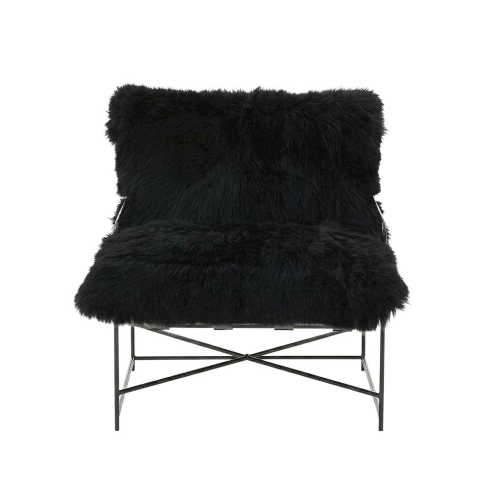 Sheepskin Accent Armchair with Black Iron Legs and PP Fiber Fill