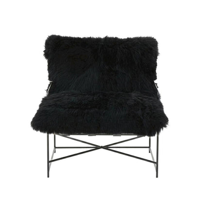 Sheepskin Accent Armchair with Black Iron Legs and PP Fiber Fill