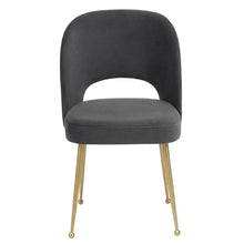 Dark Grey Velvet Dining Chair with Gold Legs and Elegant Design