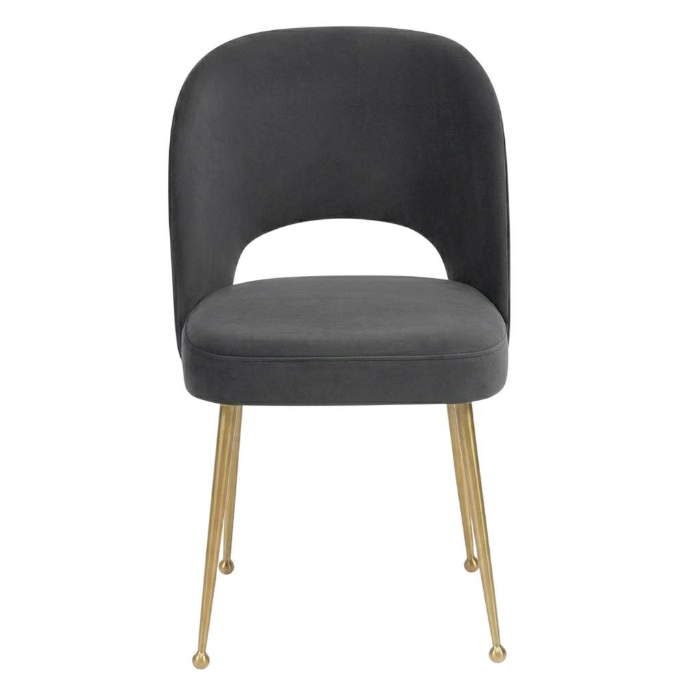 Dark Grey Velvet Dining Chair with Gold Legs and Elegant Design
