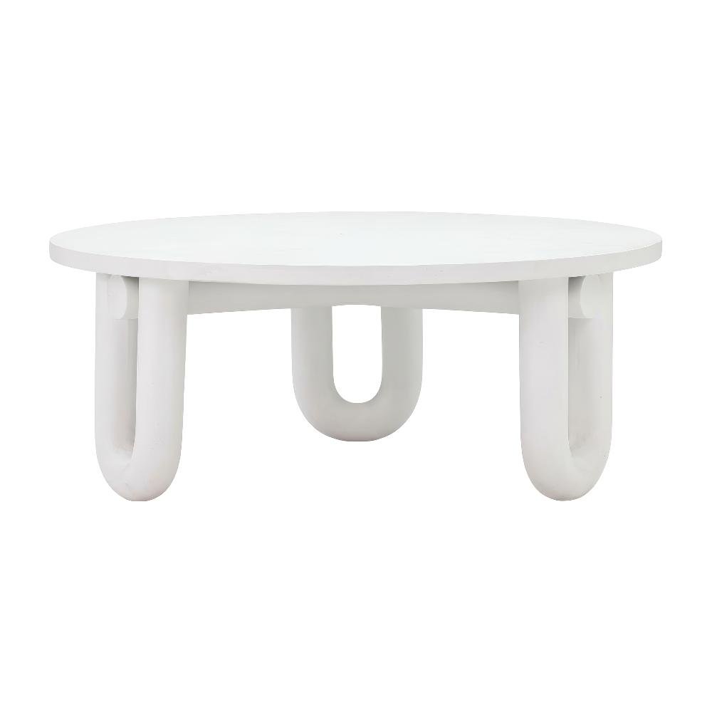 White Concrete Coffee Table with Solid Legs and 1-Piece Durable Design