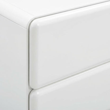 White Nightstand with Rubberwood Legs and Spacious Drawer Storage