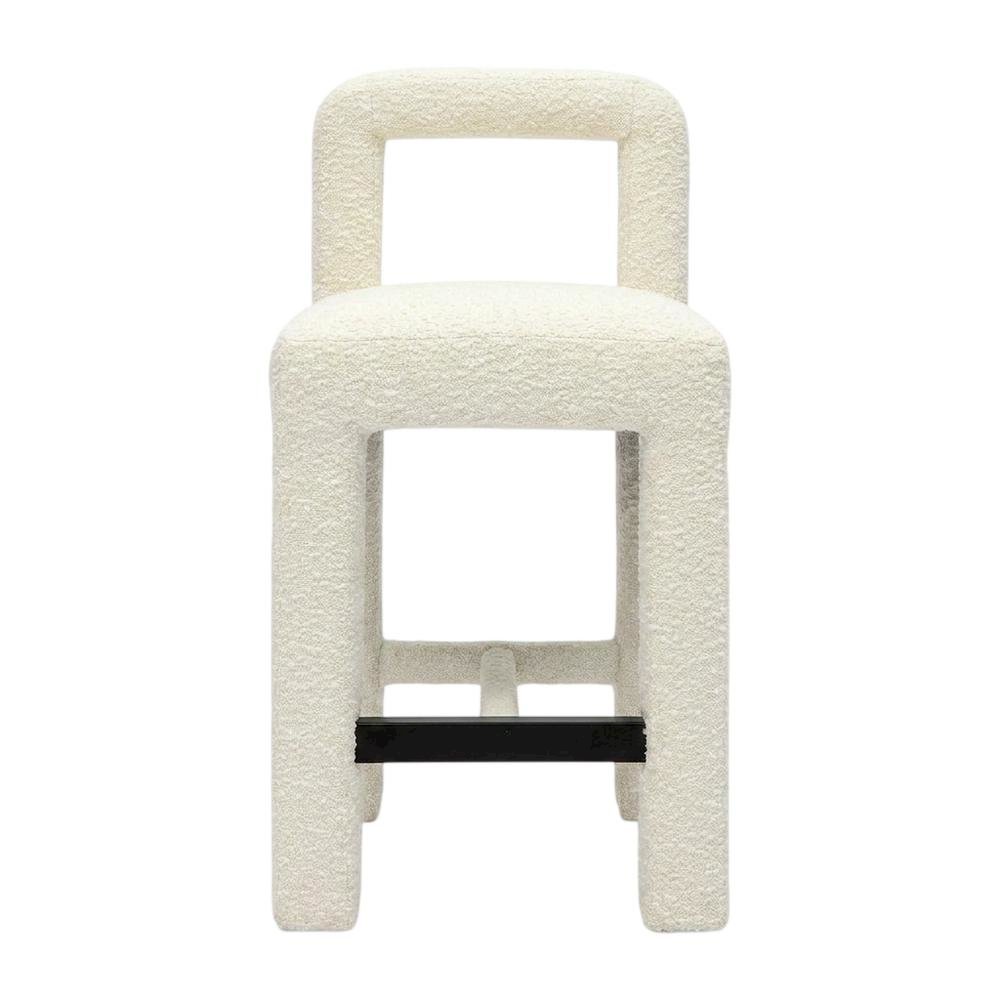 Cream Boucle Counter Stool with Upholstered Seat and Modern Design