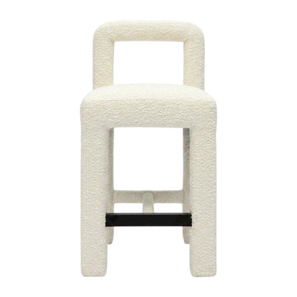 Cream Boucle Counter Stool with Upholstered Seat and Modern Design