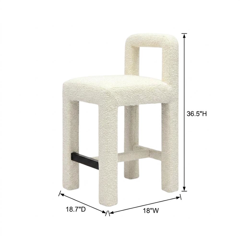 Cream Boucle Counter Stool with Upholstered Seat and Modern Design