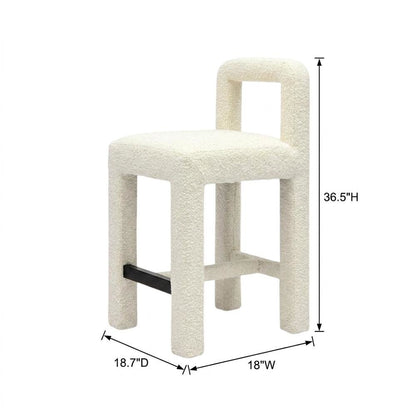 Cream Boucle Counter Stool with Upholstered Seat and Modern Design