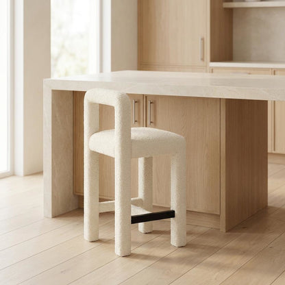 Cream Boucle Counter Stool with Upholstered Seat and Modern Design