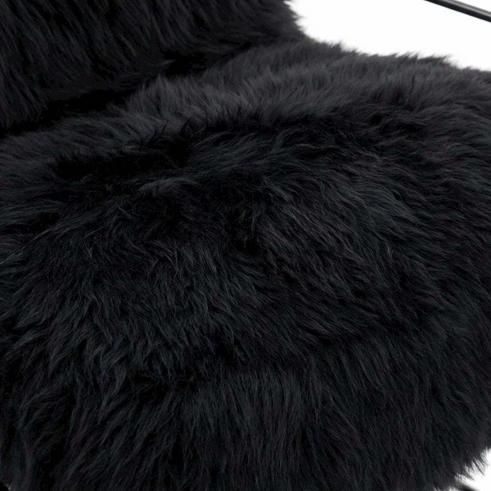 Sheepskin Accent Armchair with Black Iron Legs and PP Fiber Fill