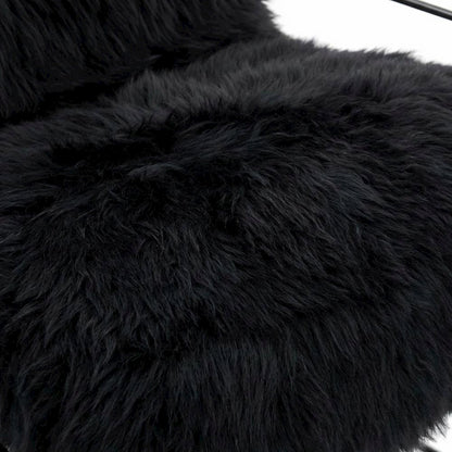 Sheepskin Accent Armchair with Black Iron Legs and PP Fiber Fill