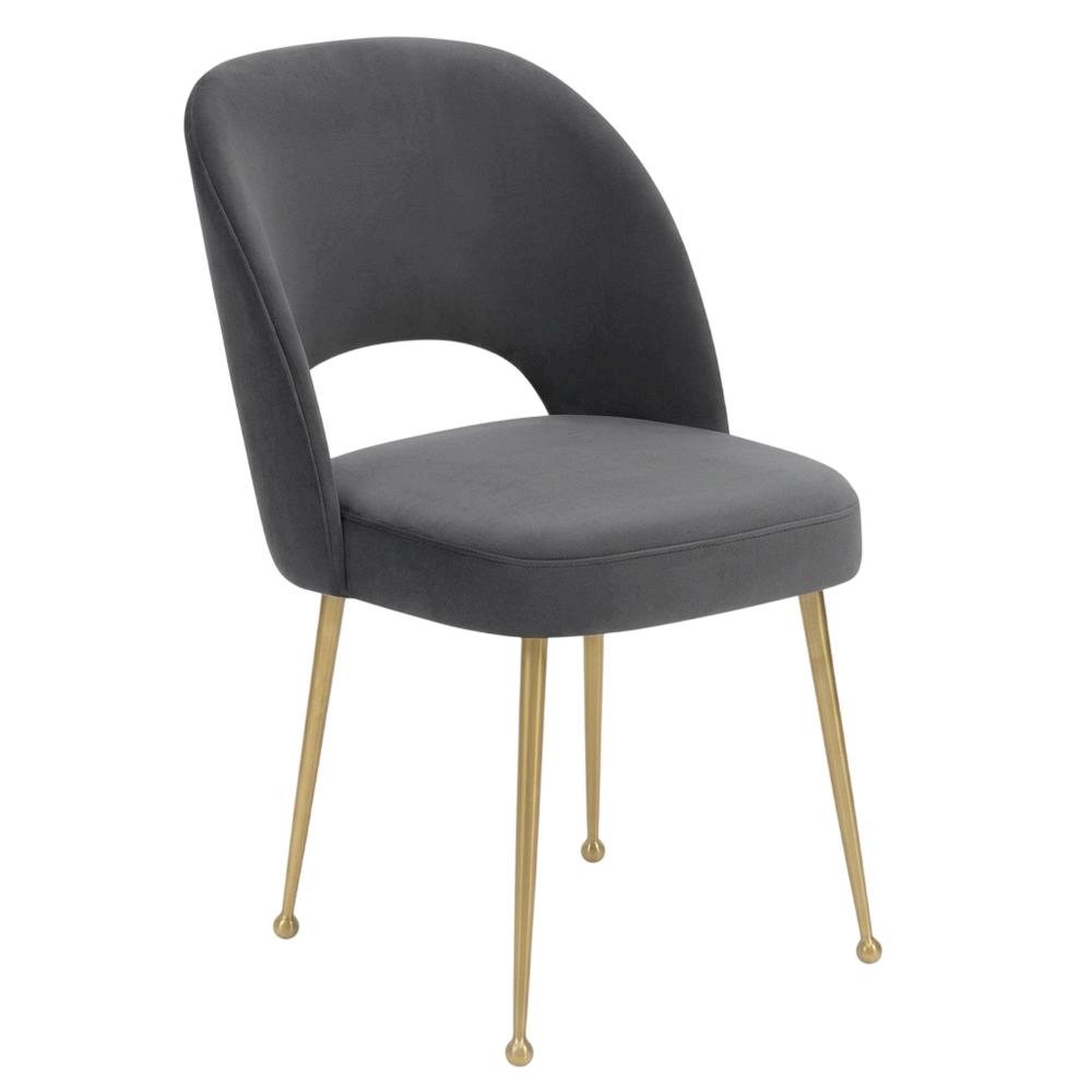 Dark Grey Velvet Dining Chair with Gold Legs and Elegant Design
