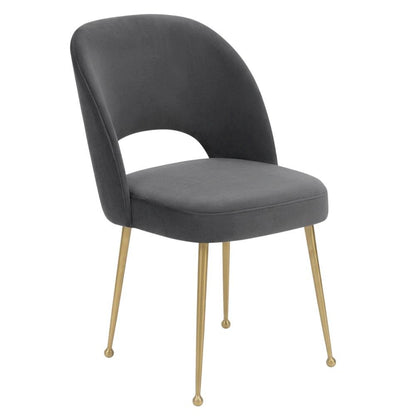 Dark Grey Velvet Dining Chair with Gold Legs and Elegant Design