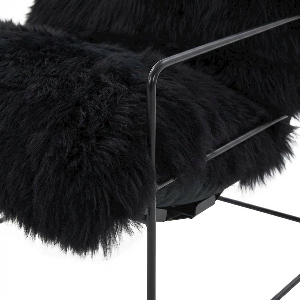 Sheepskin Accent Armchair with Black Iron Legs and PP Fiber Fill