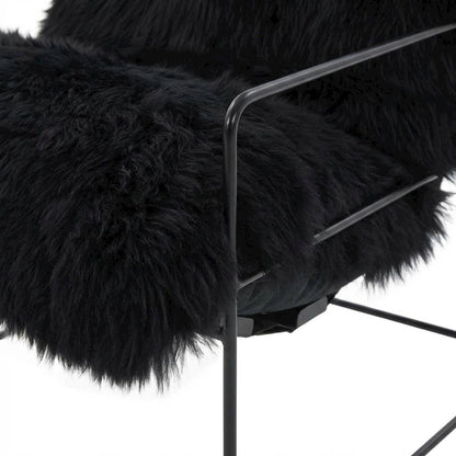 Sheepskin Accent Armchair with Black Iron Legs and PP Fiber Fill